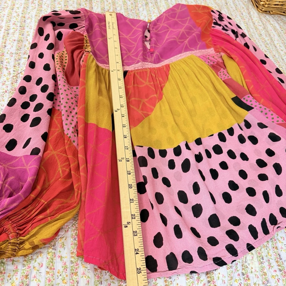 Blank London Anthro Pink Multi Polka Dot Boho ‎ Blouse S Long Sleeve Flowy Art - Picture 11 of 11